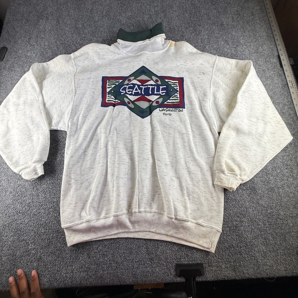 Vintage Alore Seattle Washington Double Collar Sweatshirt Ash Grey XL 90s USA